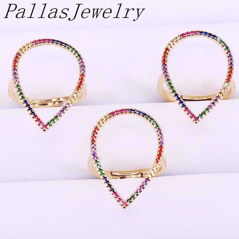 

10Pcs Gold Filled Rings For Women Trendy Multicolor Colorful Rainbow CZ Zirconia Adjustable Rings