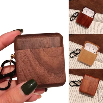

Newly Wooden Wireless Bluetooth Earphone Protective Case with Keychain Earbuds Protective Cover BN99