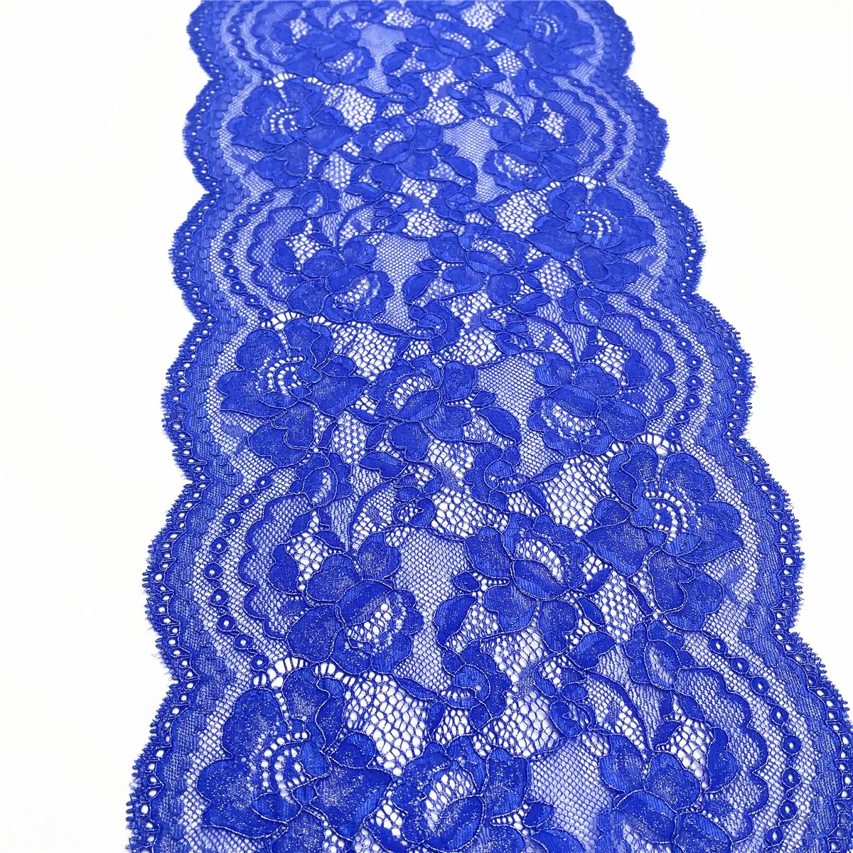 3y/lot Width 22.50cm Blue With Foil Shiny Elastic Stretch Lace Trims 5