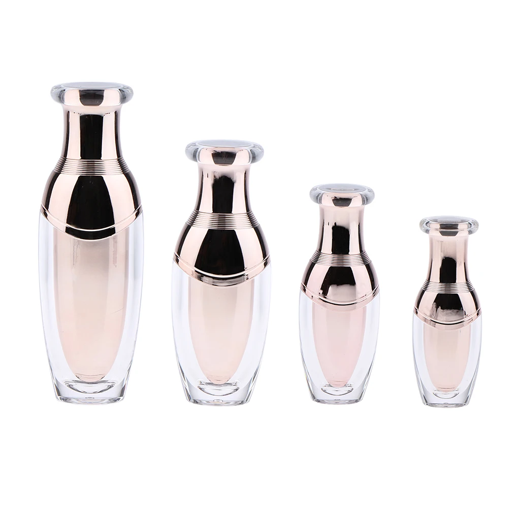 Пустые Акриловые бутылочки с дозатором для косметики для домашних косметических средств, лосьона и сыворотки, розовое золото, премиум-дизайн