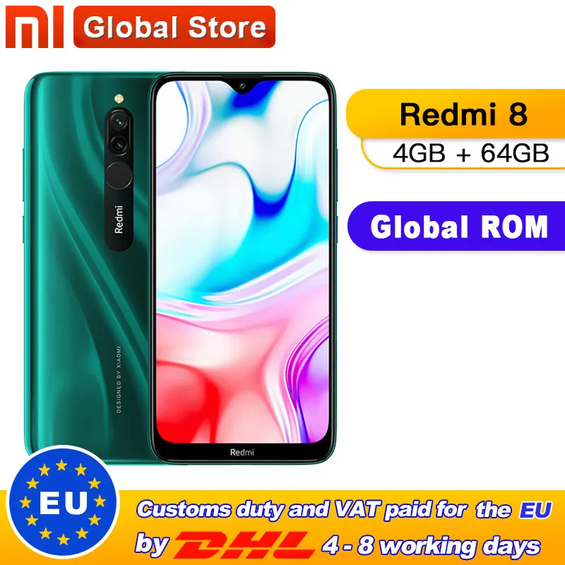 Xiaomi Redmi 8 с глобальной ПЗУ 4 ГБ 64 Восьмиядерный процессор Snapdragon 439 12 МП двойная
