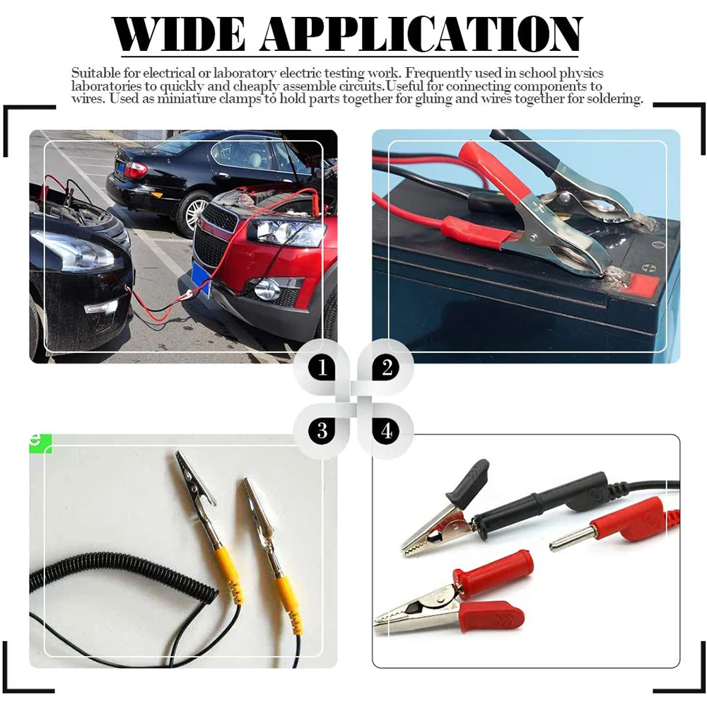 Alligator Clips Test Probes 100pcs/box 50mm Plastic Test Probe Metal Alligator Clip Connector Battery Socket Clip Three Sizes