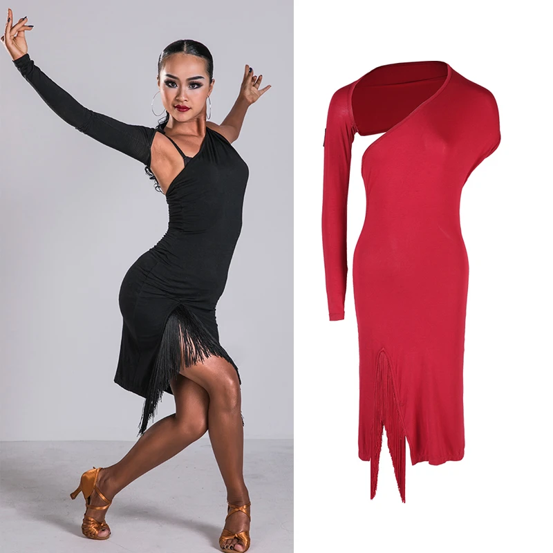 one shoulder tassel dress