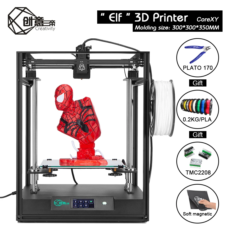 Creativity 3d printer ELF CoreXY Large Build 3d printer Kit 3.5 Inch Touch Screen Display Dual Z Axis Sturcture Super Silent|3D Printers| - AliExpress