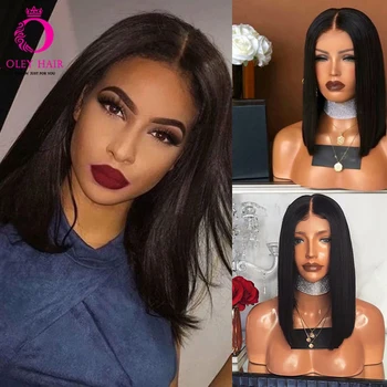 

OLEY Black Wig Heat Resistant 14inch Heat Resistant Middle Part Short Bob Glueless Synthetic Lace Front Wig For Black Women