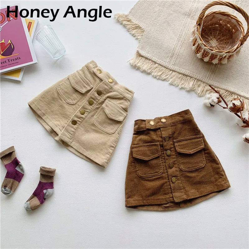 Honey Angle/осенне зимняя детская юбка для девочек на пуговицах Повседневная