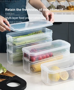 

Home Simple Multi-layer Plastic Fresh-keeping Box Refrigerator Storage Box Transparent Food Sealed Box Home Kitchen Storage Tool