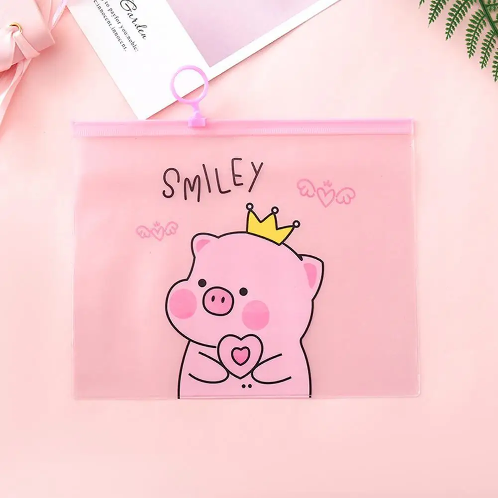 

PVC Document Kawaii Bags Cartoon Pig File Folder Pencil Case Stationery Holder Organizer Ring File Bag Pen Paper Contract Bags