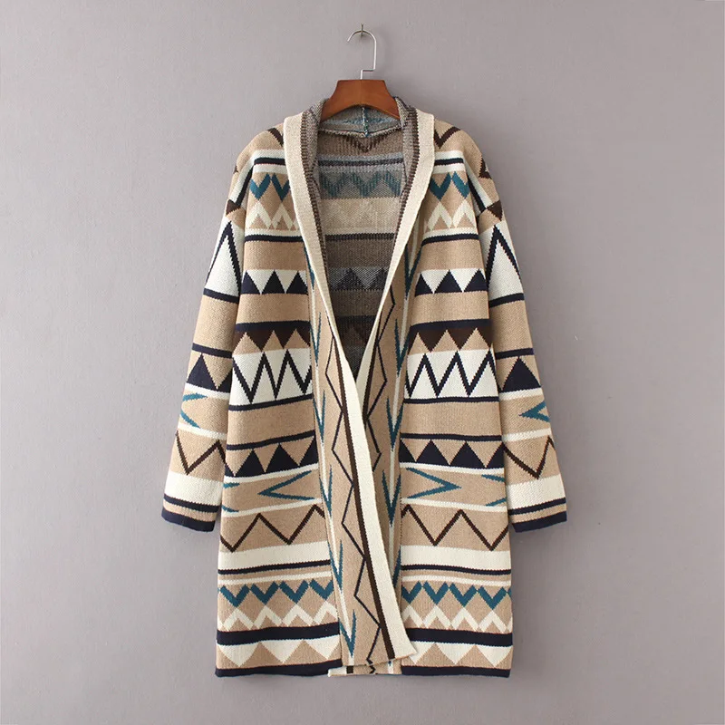 

SVOKOR Personality Wavy Striped Sweater In The Long Section Of Geometric Open Women's V-neck Warm Women's Knitted Sweater