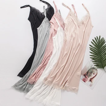 

Women Full Slips 50% Natural SILK Lace underdress sleeping dress home sexy intimates summer Backless femme white black