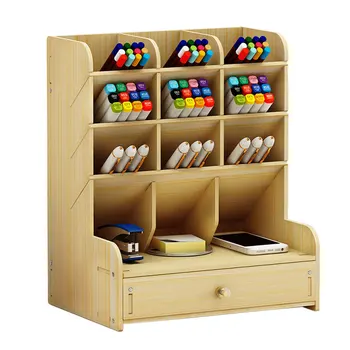 

Study Wooden Pen Holder Save Space Large Capacity Office Supplies Stationery Storage DIY Desk Organizer Children Multifunction