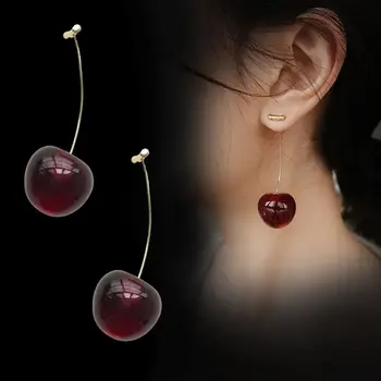 

Sweet Wine Red Resin Fruit Studs Fresh Red Cherry Harvest Stud Earrings Women