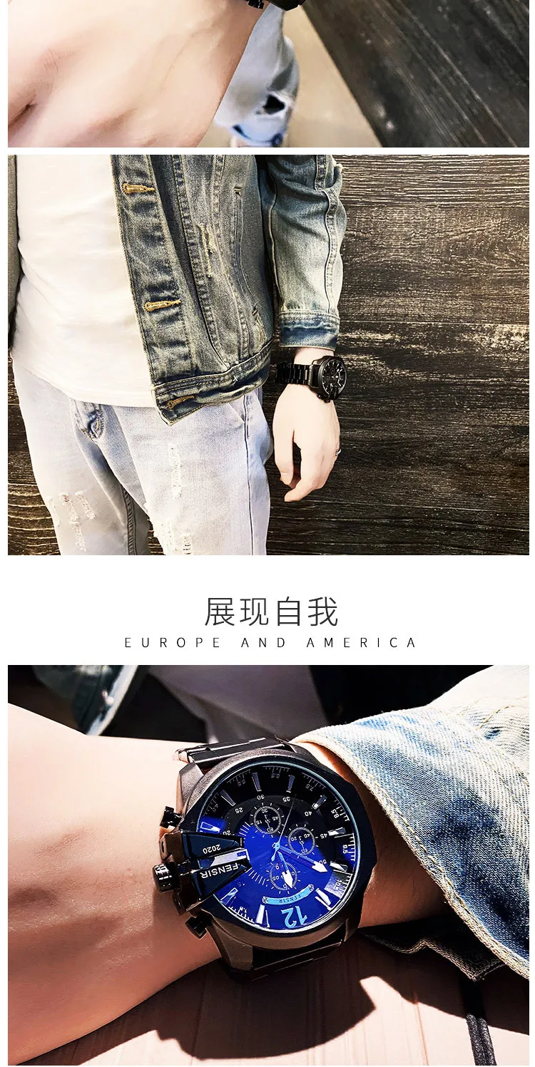 Big Dial Watch For Men Wrist Watches 2022 Stainless Steel Calendar Waterproof Creative Quartz Watches relogio masculino New