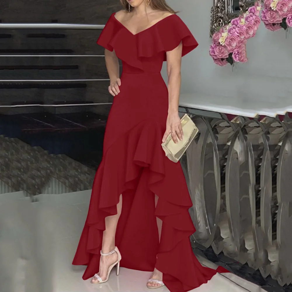 

5xl Women Party Dress Long Plus Size 2020 Asymmetrical Short Sleeve Elegant Sexy V Neck Maxi Dresses Robe Summer Vestidos Female