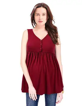 

Explosion models pregnant women breastfeeding V-neck solid color pleated button sleeveless fashion cotton pregnant shirt