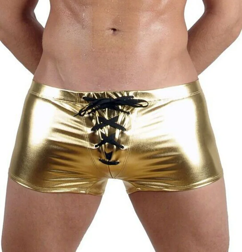 

Shorts Masculino PU Men Shorts Boxer Golden Silver Pole Dance Dress Short s,m,l,xxl,xxxl Men Breif Low Waist Elastic Modis Sort