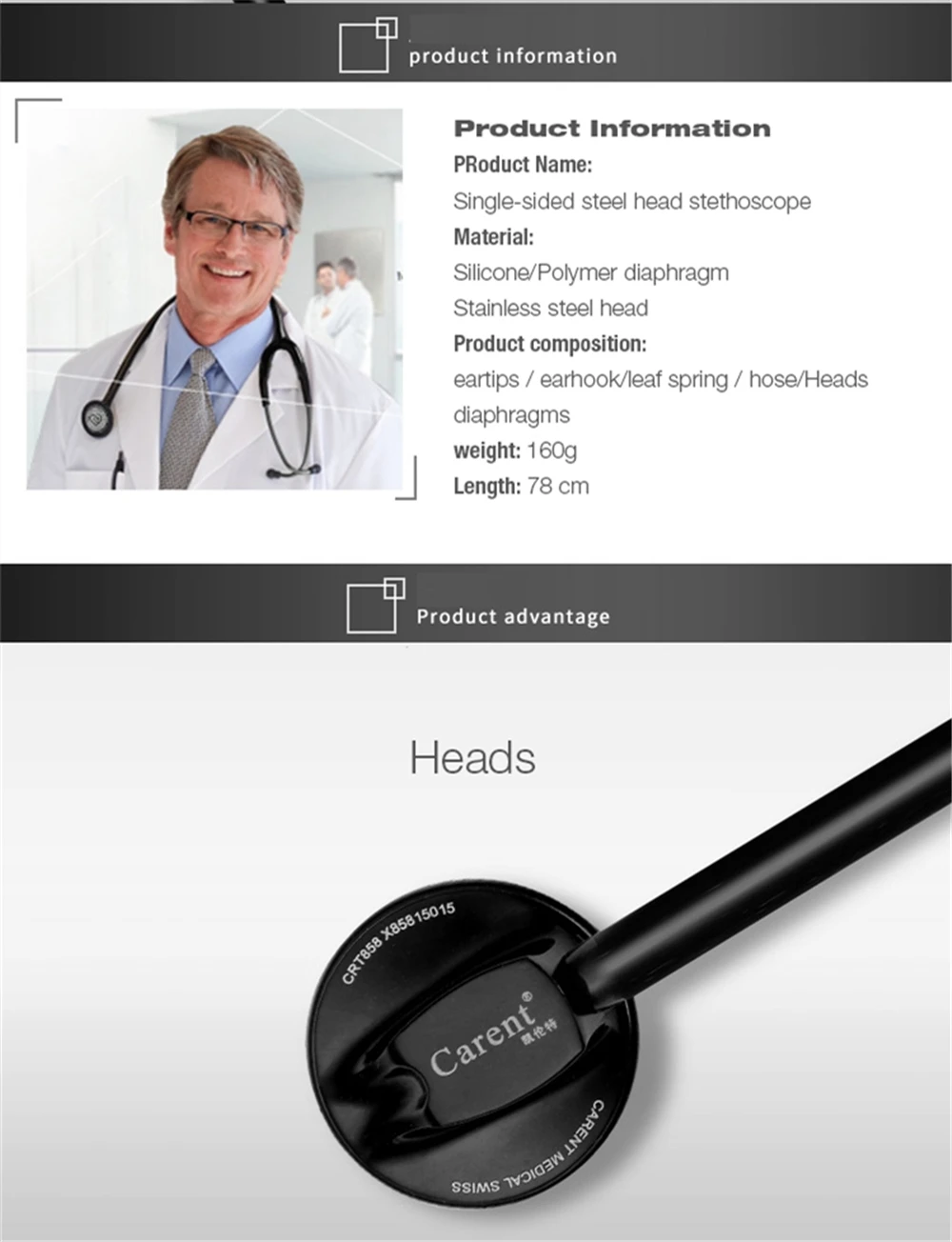 Estetoscópio de Aço Estetoscópio para a Enfermeira do Doutor Inoxidável Estetoscopio Médico Duplo Fetal Freqüência Cardíaca 7 Estetoscópio de aço inoxidável estetoscopio médico duplo