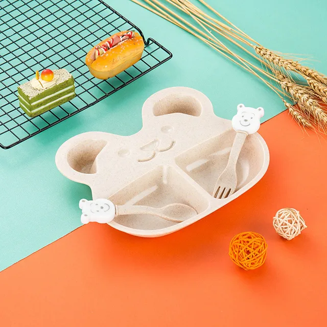 Children S Tableware Bear Cartoon Bowl Spoon Fork Set Plates Assiette Bebe Ventouse Plateau Pappa Neonato Prato Infantil Prato Dishes Aliexpress