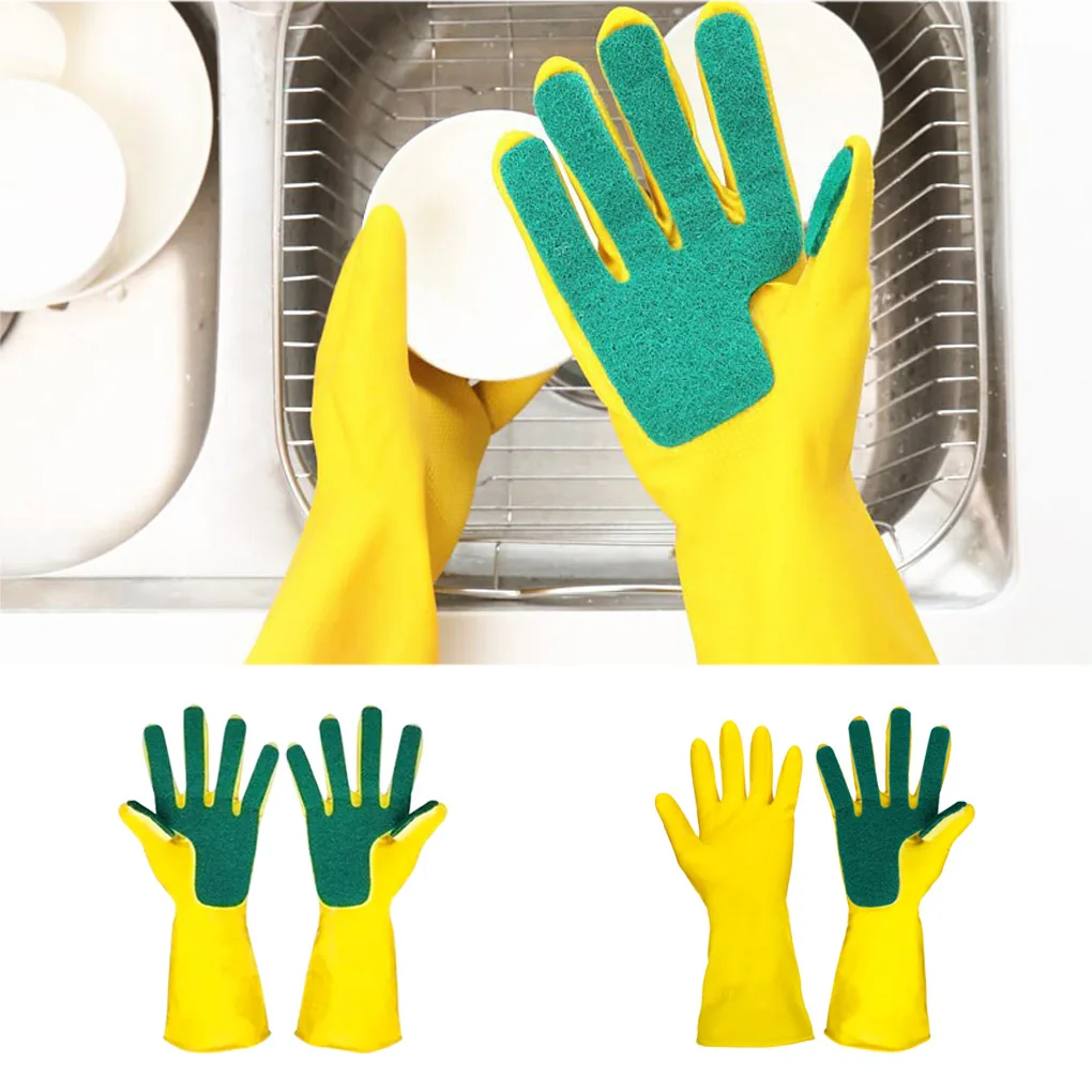 1 Pair Home Washing Cleaning Gloves Garden Kitchen Dish Sponge Fingers Rubber Household Dishwashing Gloves