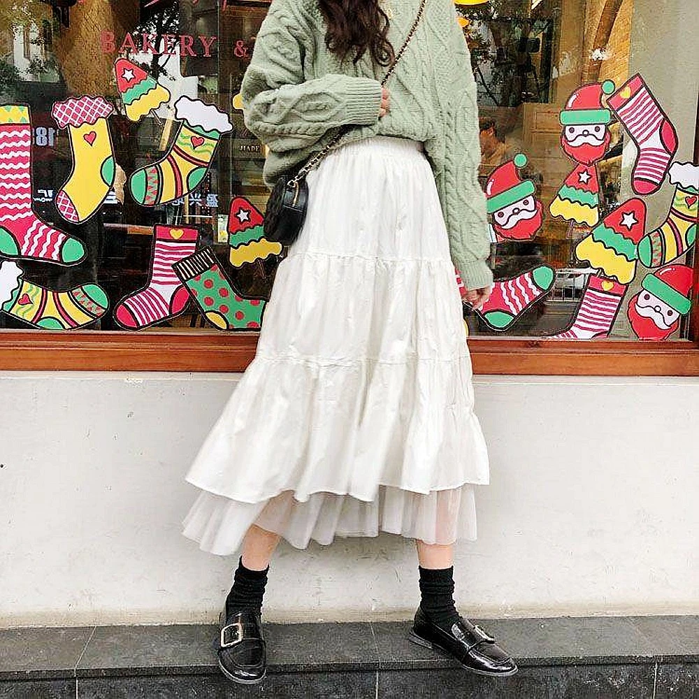 aguja Enlace Mayor Faldas largas bohemias para mujer, faldas de estilo coreano Harajuku,  blancas y negras, elegantes y simples, faldas escolares de cintura alta  MB018|Faldas| - AliExpress