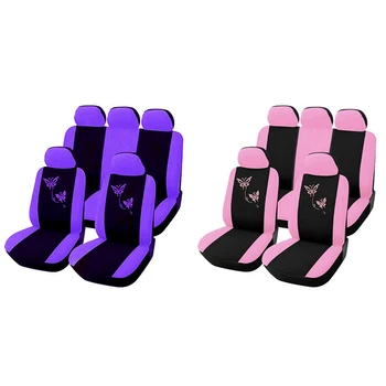 

9Pcs Car Seat Covers Butterfly Embroidery Car-Styling Woman Seat Covers Automobiles Car Interior Accessories