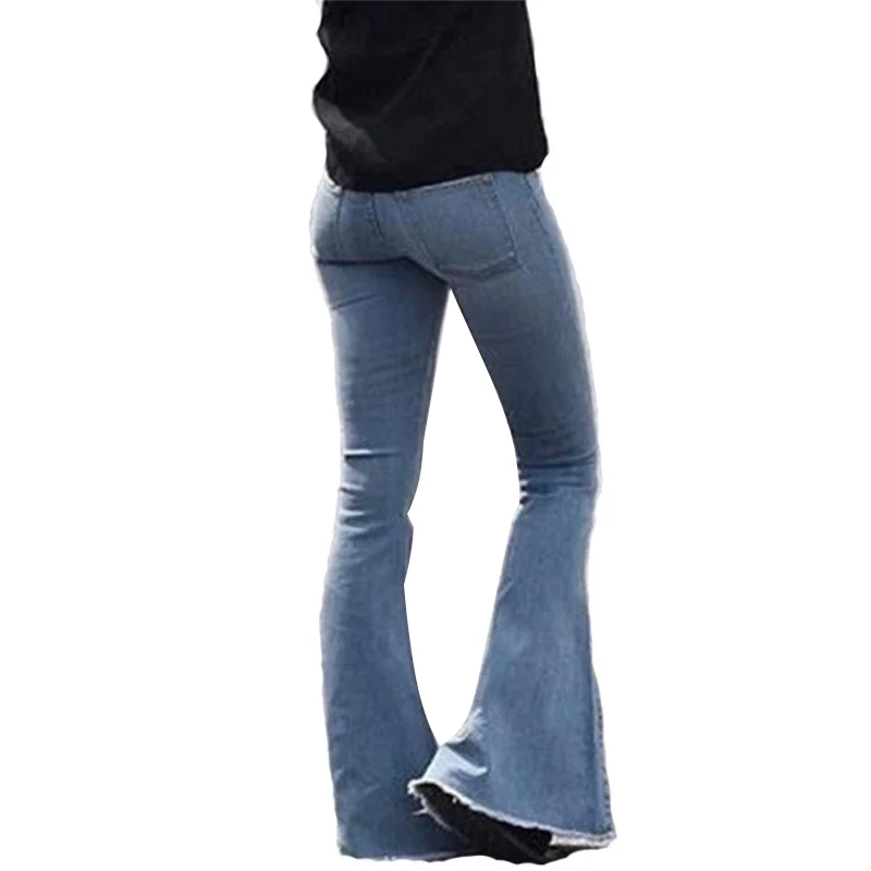 Высокая Талия Джинсы женские Винтаж Женские джинсы-клеш для Для женщин Винтаж широкие брюки из джинсовой ткани размера плюс расклешенные джинсы в винтажном стиле - Цвет: Light blue