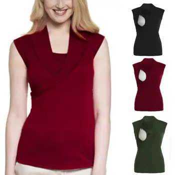 

Explosion models summer new mother and baby breastfeeding solid color round neck sleeveless comfortable breastfeeding T-shirt