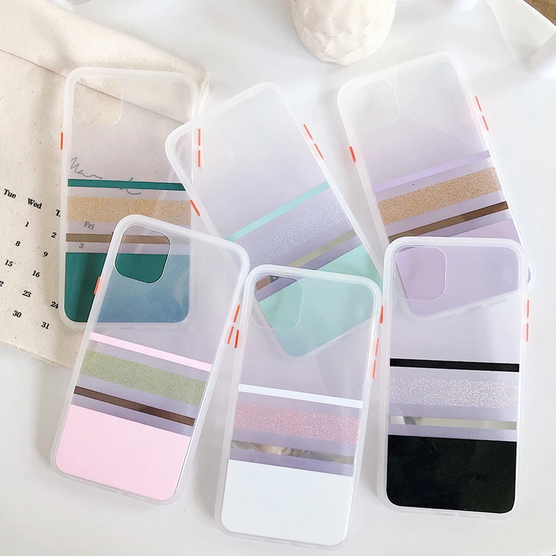 

Glitter Transparent Phone Case luxury For iPhone 11 Pro XS Max XR X 6S 7 8 Plus Cases Electroplated Stripe Matte Hard Back Cover