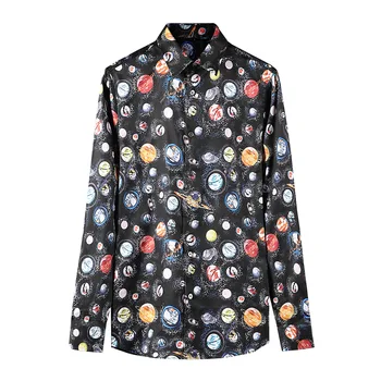 

2019 Starry Sky Digital Printing Men Shirt Long Sleeve Designer Street Wear Top Quality 100% Cotton Man Casual Camisa Masculina
