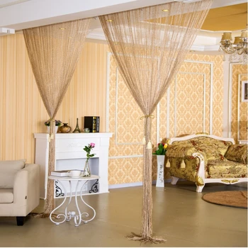 

3x2.9m Shiny Tassel Silver Line String Curtain Window Door Divider Sheer Curtains Valance Home Wedding decoration