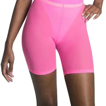 

High Waist Womens Beachwear Shorts Mesh Cover Up Perspective Solid Shorts Women Swimwear Swimming Shorts feminino