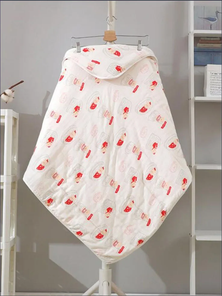 5 90*90cm plus thick cotton baby hooded towel soft newborn baby hooded wrap cartoon printed kids hooded blanket - Цвет: 5