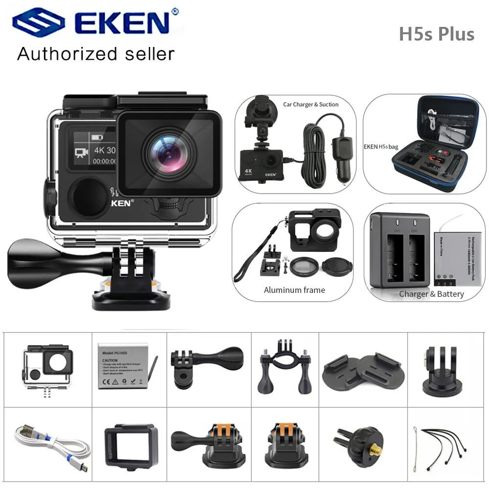 Экшн камера EKEN H5S Plus чипсет Ambarella A12 водонепроницаемость до 30 м сенсорный экран 2 0