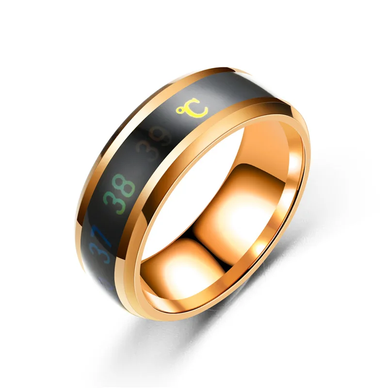 Модное интеллектуальное кольцо с термометром, измерение температуры, простые Креативные Свадебные кольца из нержавеющей стали, ювелирные изделия - Цвет основного камня: Rose
