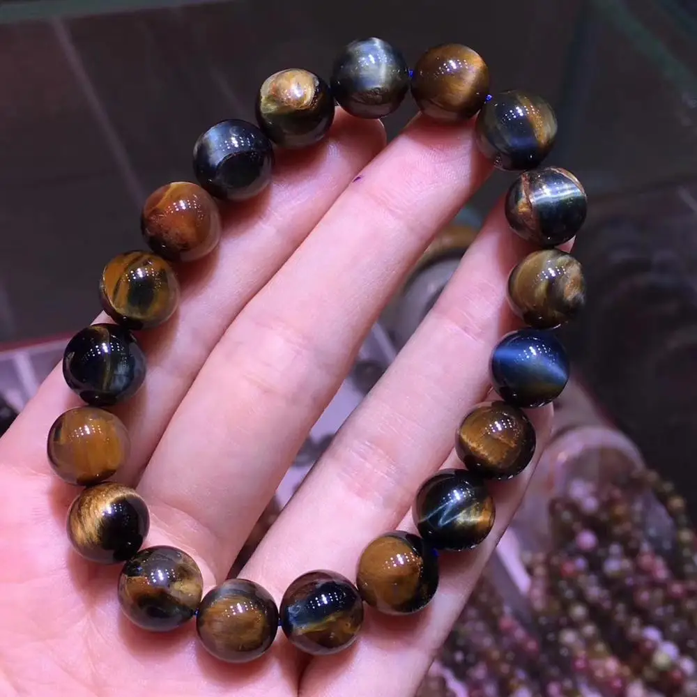 

Certificate Natural Yellow Blue Pietersite Fire Chatoyant Gemstone Round Beads Bracelet 10.5mm For Women Men Crystal AAAAA