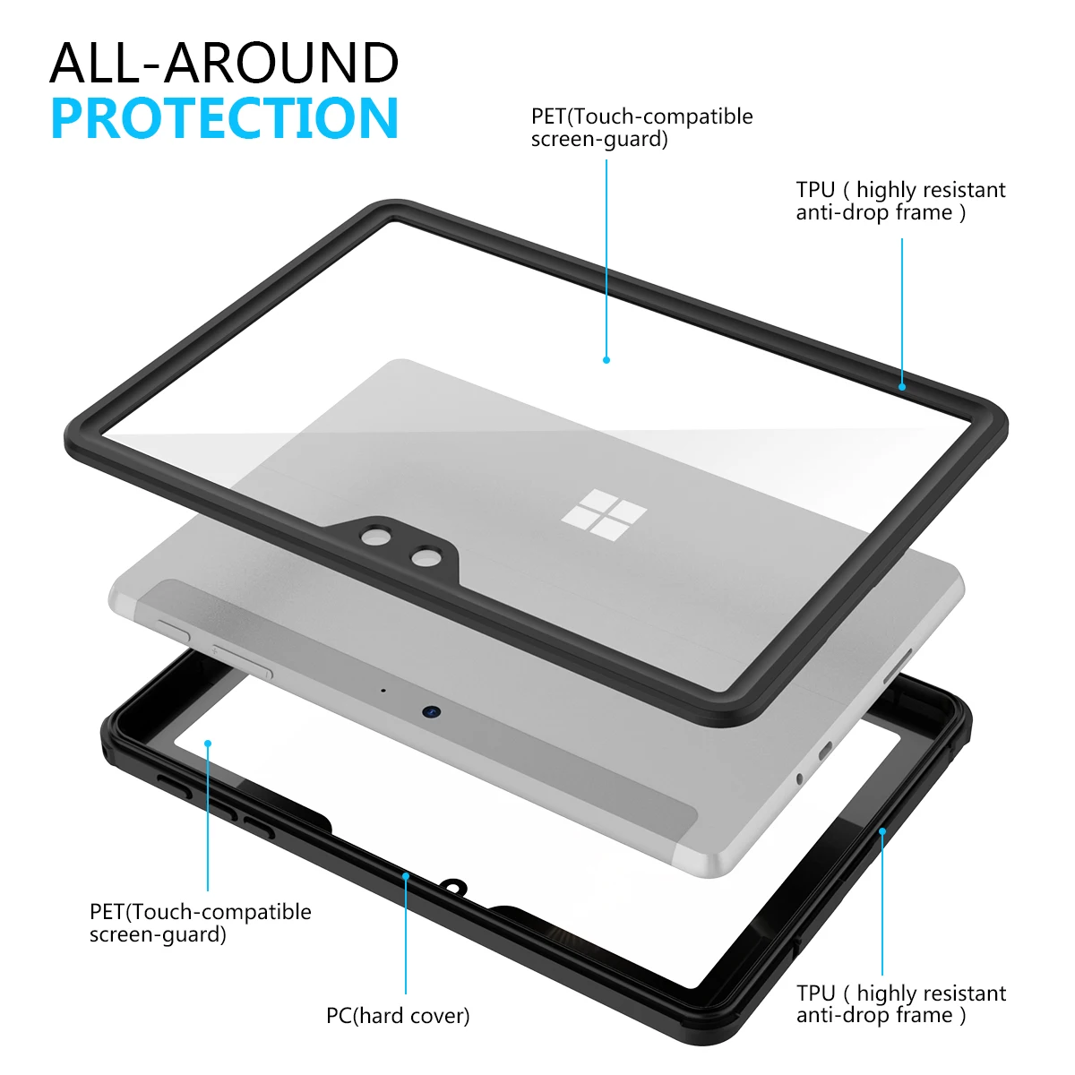 Для microsoft Surface Go 10 дюймов Чехол IP68 водонепроницаемый ударопрочный 360 градусов