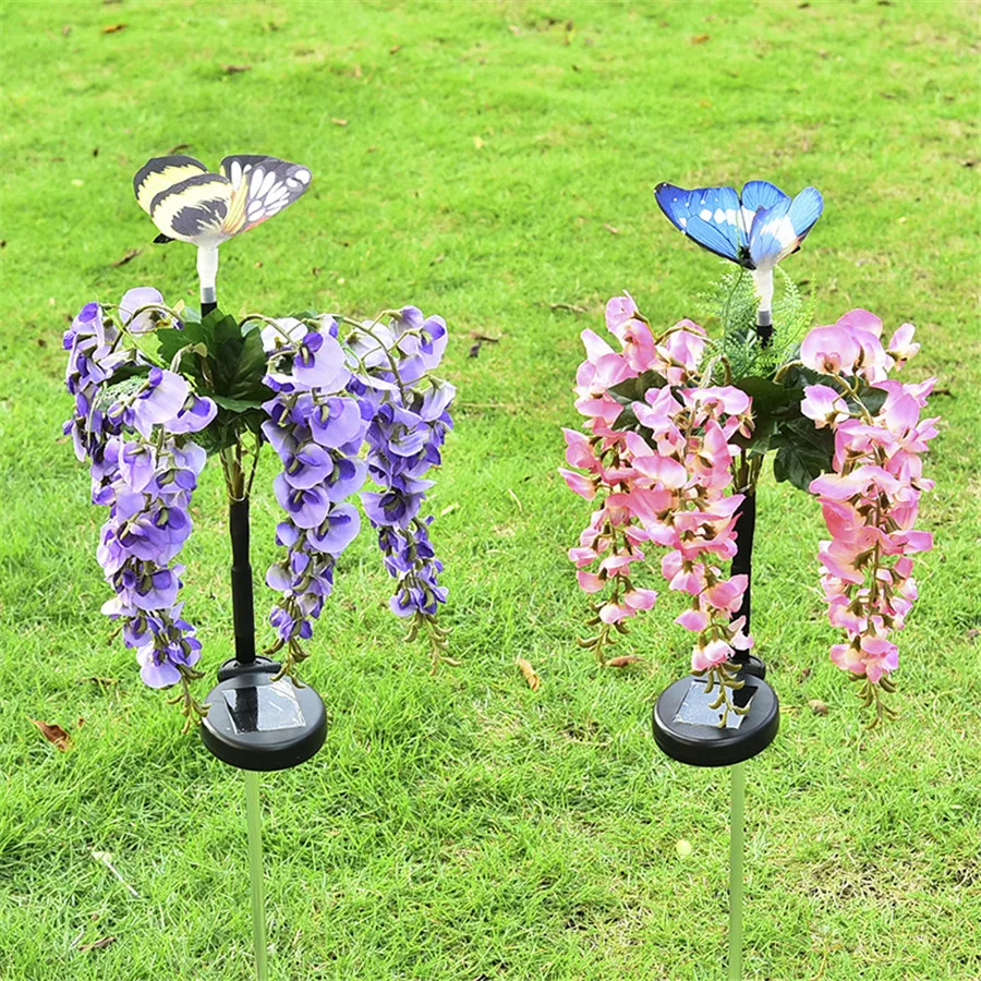 Solar powered Lawn Flower Lights Garden Stake Decorations Outdoor Multi Color Butterfly LED Landscape Christmas Party Light
