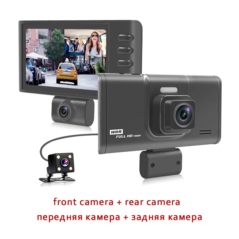 Автомобильный видеорегистратор 3 камеры объектив 4,0 дюймов Dash Cam двойной объектив с заднего вида Автомобильный видеорегистратор регистратор Dvrs g-сенсор ночная версия - Название цвета: With Rear Cam