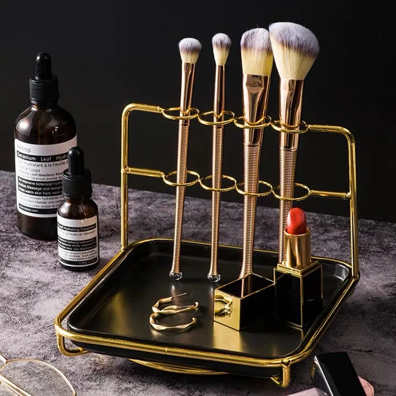 Instagram Мода Makeup держатель щетки ванная комната позолоченный лоток для косметики домашний Декор подарок