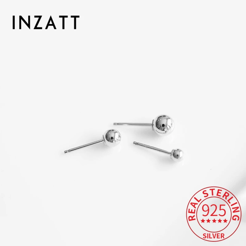 INZATT Real 925 Sterling Silver Bead Round 14K Gold Stud Earrings For Women Punk Fine Jewelry Piercing Accessories Drop Shipping | Украшения