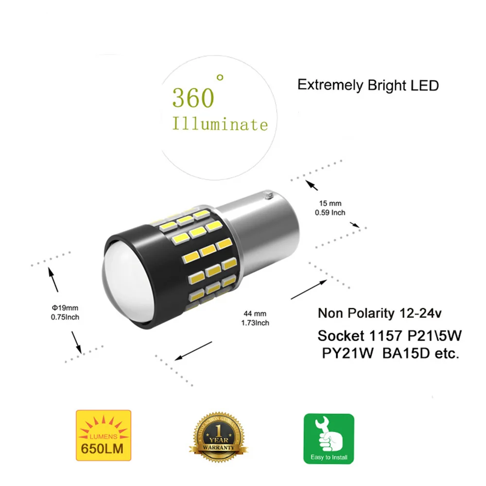 JIACHI 100x P21/5 Вт PY21W 1157 светодиодный авто часть BAY15D 54 светодиодный футболка с принтом "автомобиль", светильник для сигнальных огней хвост светильник высокого светильник белый янтарь красные, 12-24V светодиодный