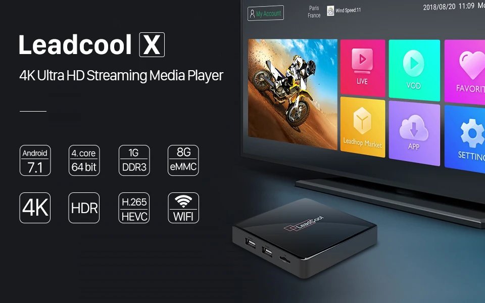 Leadcool X Smart Android tv Box Amlogic S905W 4K медиаплеер 1G DDR3 8G eMMC 2,4 GHz Wifi 100M Android 7,1 Leadcool телеприставка