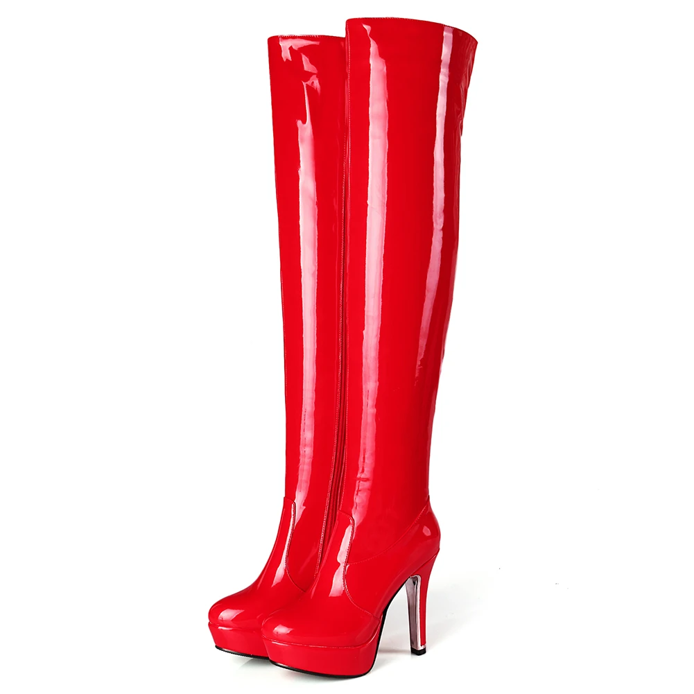 red style 2 SARAIRIS/32-48 модные сапоги до бедра из лакированной искусственной кожи женские вечерние ботфорты выше колена женская обувь на платформе и высоком каблуке - Цвет: red style 2