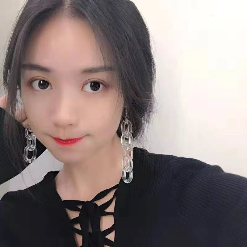 

Transparent Acrylic Chain Earrings Korea Long Asymmetric Pendant Earrings Hook Ear Clips Non-piercing Earring