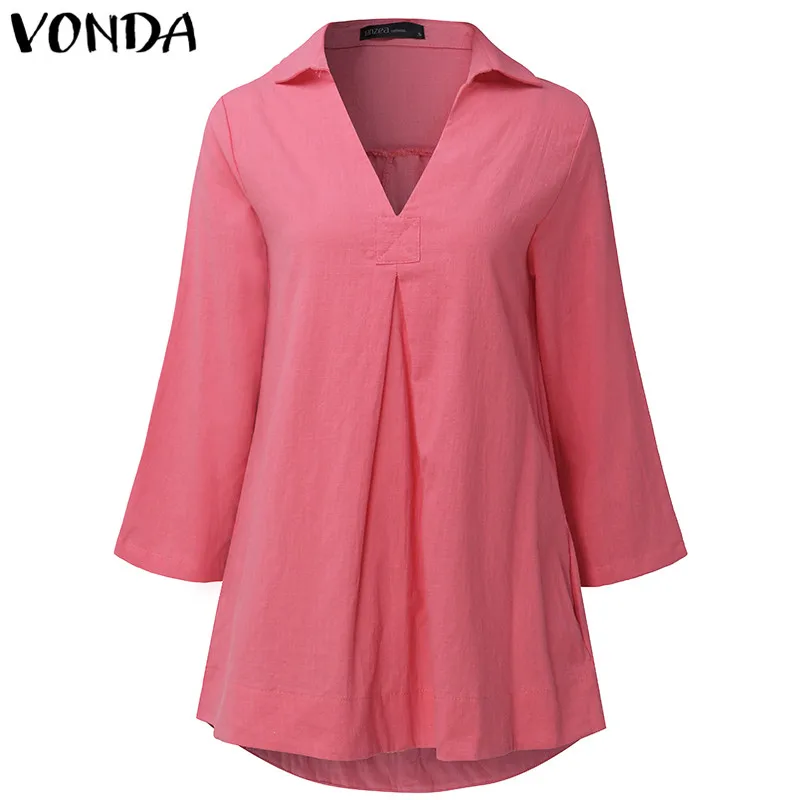 Kopen ZANZEA Vrouwen Tops 2019 Herfst Solid Shirts Katoen Blouses Casual Losse V hals Fashion Sexy Blusas Femininas Plus Size S 5XL