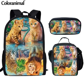 

Coloranimal Cute Animal Cat Reflection Lion/Tiger 3D Printing Student 3Pcs Set Backpack Daily Kid Schoolbag Children Mochila