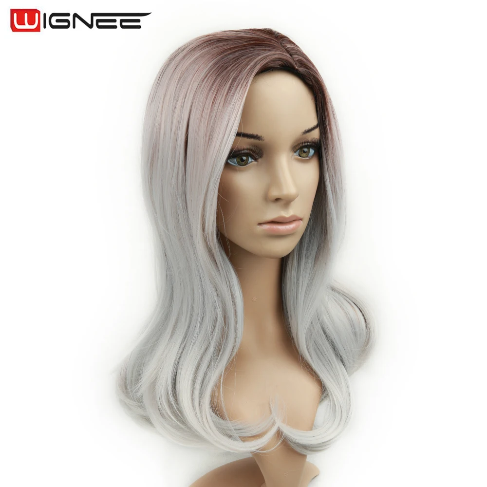Sintéticas para as Mulheres Perucas de Cabelo Wignee Longo Ondulado Ombre Marrom Cinza Perucas Parte Média Natural Cosplay Festa Lolita Peruca Máquina Cheia 8 High Quality Apliques e perucas