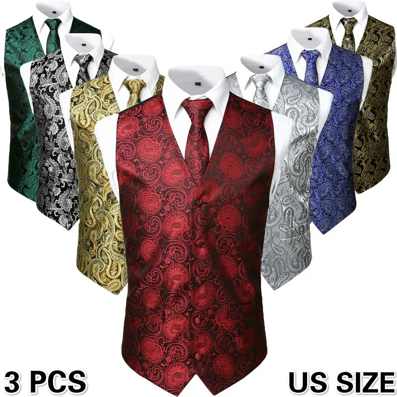 3pc/hombres traje chaleco + corbata + bolsillo cuadrado/de moda Jacquard esmoquin de diseño Paisley chaleco Chaleco de los hombres/Chaleco de boda/baile chaleco/Chaleco de fiesta chaleco