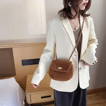 

2020 New Style Korean-style Fashion Lambs Wool Turnlock Square Sling Bag Women's Summer Versatile Chain Shoulder Bag