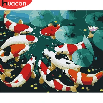 

HUACAN Paintings By Numbers Animal Kits Drawing Canvas HandPainted Fish Picture DIY Art Home Decoration Gift